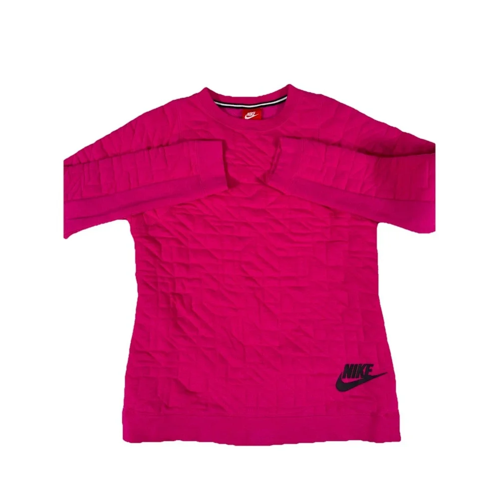 Nike AQ6367-621 Girl's Size XL Crew‎ Neck Fleece Quilted Sweatshirt Pockets Pink